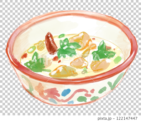 タイのスープ　トムカーガイの美味しそうな水彩イラスト 122147447