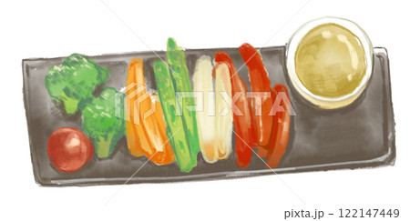 野菜たっぷりで美味しそうなバーニャカウダの水彩イラスト 野菜たっぷりで美味しそうなバーニャカウダの水彩イラスト 122147449
