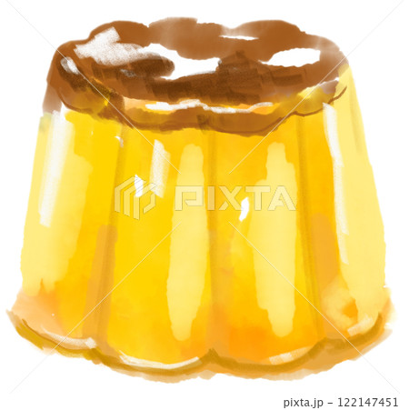 美味しそうでぷるんとしたプリンの水彩イラスト 122147451