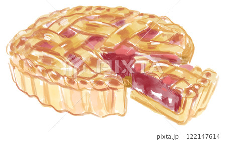 美味しそうなチェリーパイのリアルな水彩イラスト 122147614