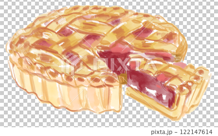 美味しそうなチェリーパイのリアルな水彩イラスト 122147614