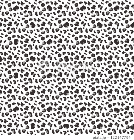 Leopard abstract monochrome seamless pattern. Animal print tiny endless background. Cheetah or panther skin texture repeat cover. Vector hand drawn fashion print illustration. 122147794