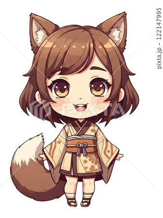 和装の女の子：茶色の犬の十二支擬人化（干支：戌） 122147995