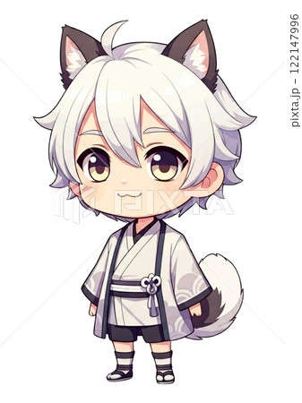 和装の男の子：白い犬の十二支擬人化（干支：戌） 122147996
