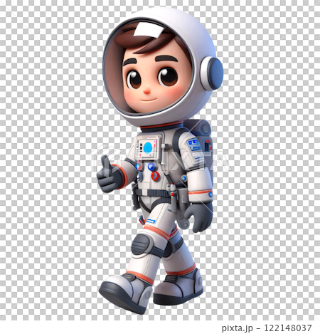 Cheerful Cartoon Astronaut Boy Giving a Thumbs Up in Space Suit 122148037