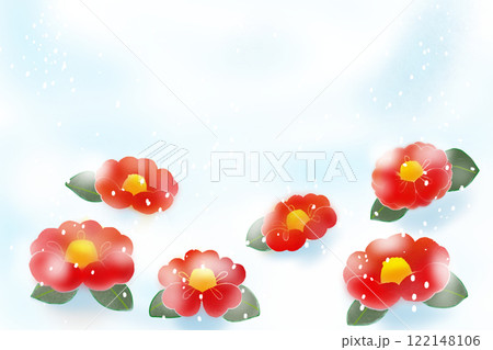 雪の中の寒椿の花のカード 122148106