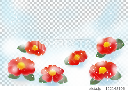 雪の中の寒椿の花のカード 122148106