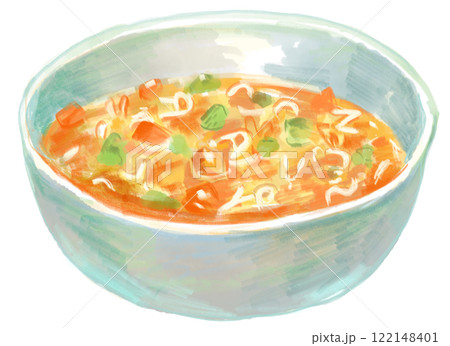 懐かしい給食のABCスープの水彩イラスト 懐かしい給食のABCスープの水彩イラスト 122148401