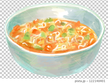 Watercolor illustration of a nostalgic school lunch ABC soup Watercolor illustration of a nostalgic school lunch ABC soup 122148401