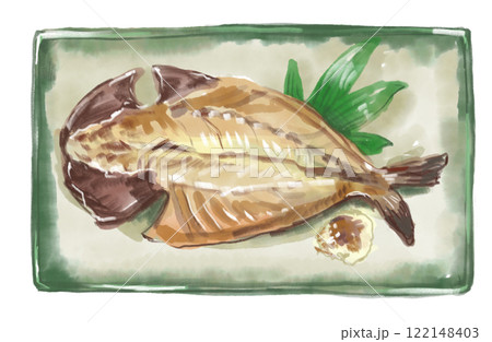 美味しそうなアジの開きの水彩イラスト 美味しそうなアジの開きの水彩イラスト 122148403