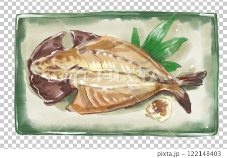 美味しそうなアジの開きの水彩イラスト 美味しそうなアジの開きの水彩イラスト 122148403