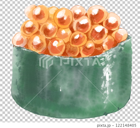 Watercolor illustration of delicious salmon roe gunkan sushi 122148405