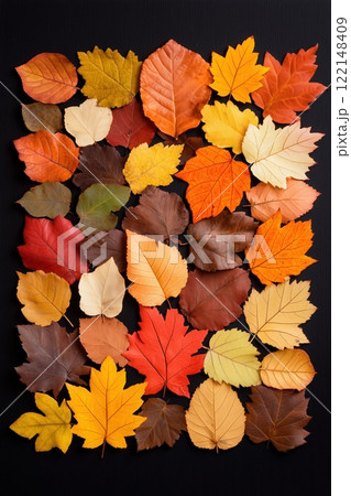 引き詰められた秋色の落ち葉 122148409