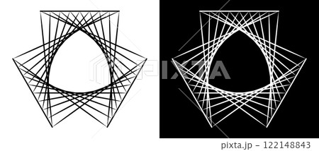 Lines in triangle abstract background, logo or icon. Dynamic transition illusion. Black shape on a white background and the same white shape on the black side. 122148843