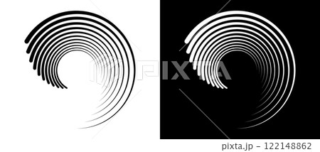 Abstract background with lines in circle. Art design spiral as logo or icon. A black figure on a white background and an equally white figure on the black side. 122148862