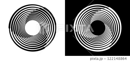 Abstract background with lines in circle. Art design spiral as logo or icon. A black figure on a white background and an equally white figure on the black side. Abstract background with lines in circle. Art design spiral as logo or icon. A black figure on a white background and an equally white figure on the black side. 122148864