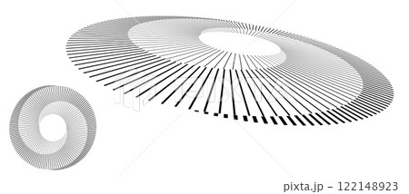 Spiral with black lines as dynamic abstract vector background or logo or icon. Abstract background with lines in circle. Artistic illustration with perspective on white background. 122148923