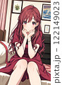 憂いを秘めた赤いワンピースの少女 122149023