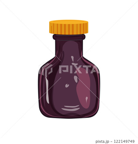 Brown sauce in bottle in flat design. Salty soy condiment or vinegar. Vector illustration isolated. 122149749