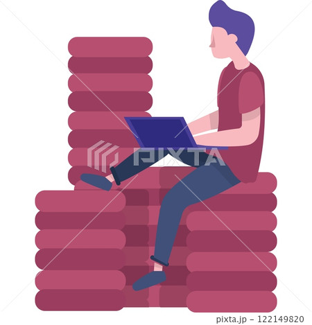 Vector man making money online on laptop icon 122149820