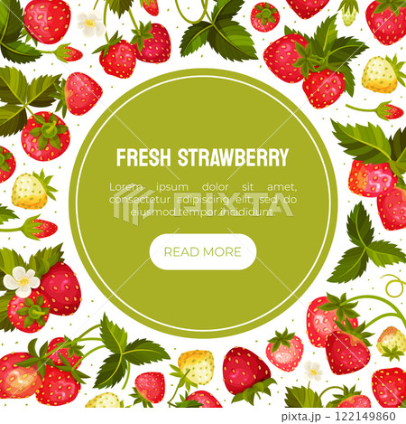Sweet Strawberry Banner Design with Ripe Bright Berry Vector Template 122149860