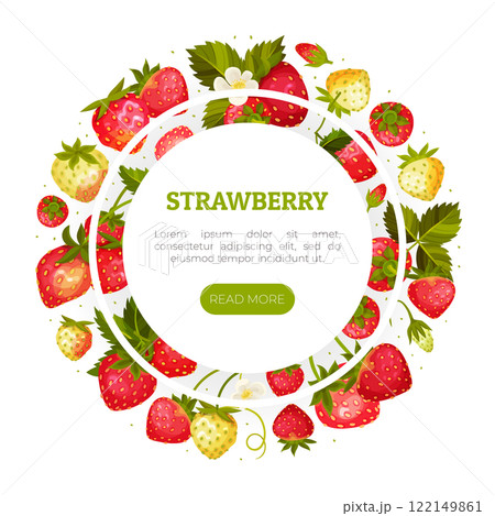 Sweet Strawberry Banner Design with Ripe Bright Berry Vector Template 122149861
