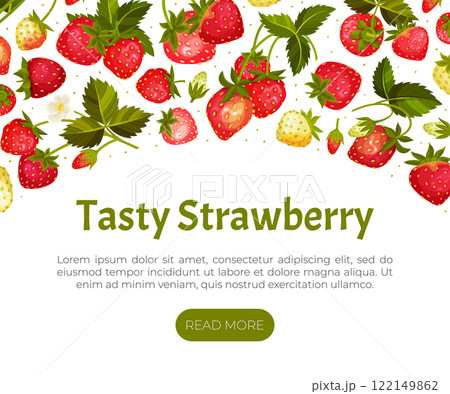 Sweet Strawberry Banner Design with Ripe Bright Berry Vector Template 122149862