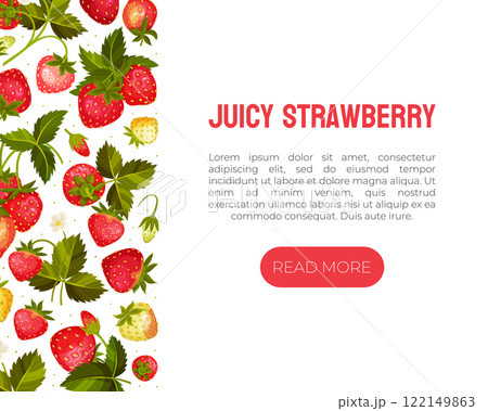 Sweet Strawberry Banner Design with Ripe Bright Berry Vector Template 122149863