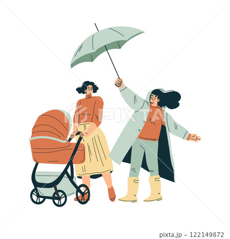 Storm with Woman Character Struggle with Umbrella in Hurricane Vector Illustration 122149872