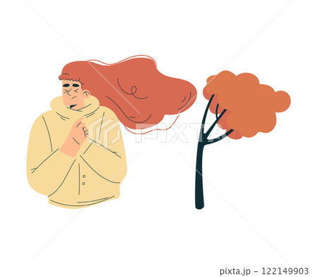 Storm with Woman Character Struggle in Hurricane Vector Illustration Storm with Woman Character Struggle in Hurricane Vector Illustration 122149903