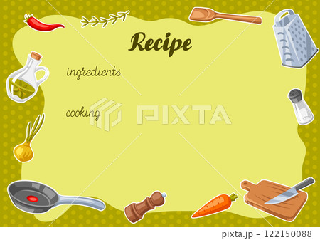 Background with kitchen utensils. Cooking tools for home and recipe items. 122150088