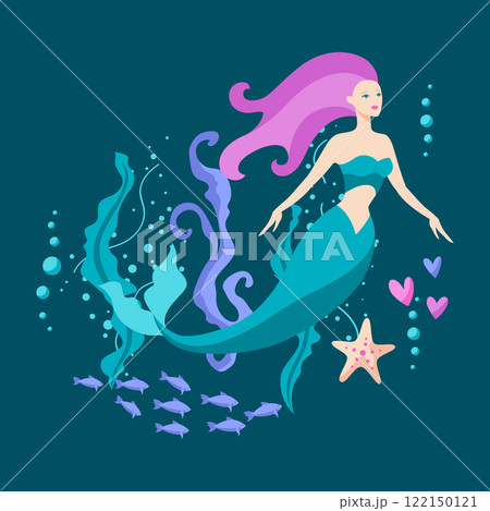 Background with mermaid. Image of underwater wonder or fabulous creation. Background with mermaid. Image of underwater wonder or fabulous creation. 122150121