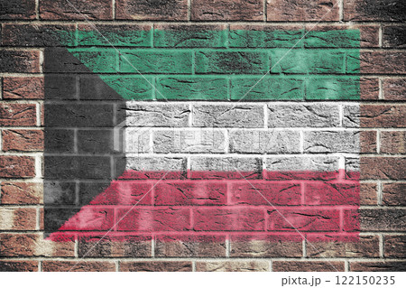 Kuwait flag on brick wall background 122150235