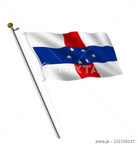 A Netherlands Antilles flagpole 3d illustration on white with clipping path A Netherlands Antilles flagpole 3d illustration on white with clipping path 122150237