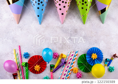Birthday party celebration concept with papaer hat Birthday party celebration concept with papaer hat 122150389