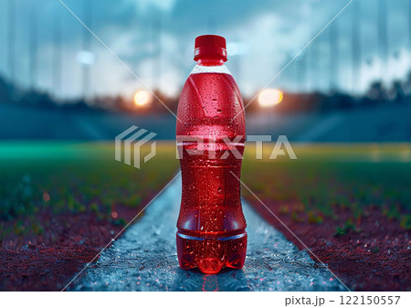 Sport energy red drink with electrolytes in cold bottle with vitamins.Macro.AI Generative. 122150557