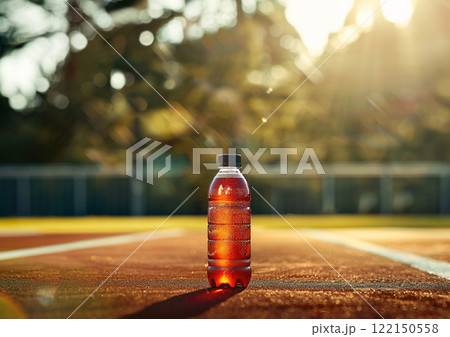 Sport energy red drink with electrolytes in cold bottle with vitamins.Macro.AI Generative. 122150558