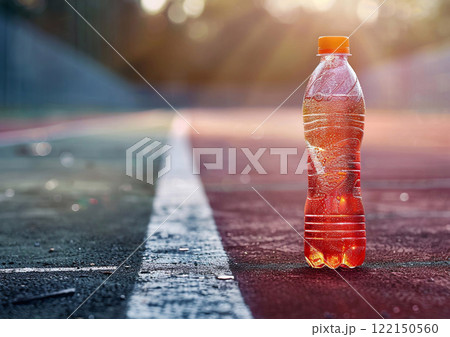 Sport energy red drink with electrolytes in cold bottle with vitamins.Macro.AI Generative. 122150560
