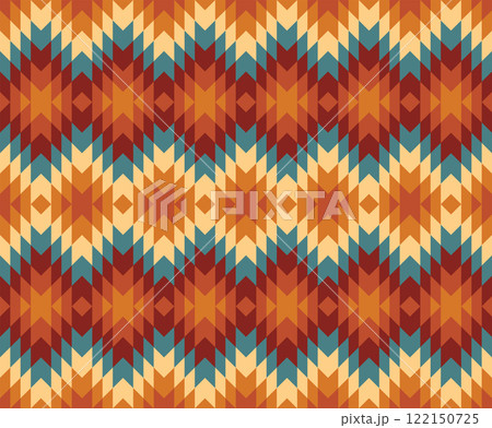 Southwestern Navajo geometric stripes pattern. Colorful Aztec southwest geometric shape seamless pattern rustic bohemian style. Ethnic southwest pattern use for textile, carpet, cushion, upholstery, 122150725