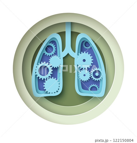 Human lungs internal organ work process paper cut craft vector illustration 122150804