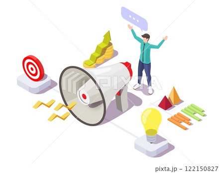Professional speaker giving announcement with megaphone 122150827