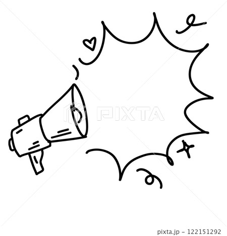 Loudspeaker attention announce. Sketch megaphone message sticker. Drawn announcement advertising. Drawing doodle bullhorn news speaker Loudspeaker attention announce. Sketch megaphone message sticker. Drawn announcement advertising. Drawing doodle bullhorn news speaker 122151292