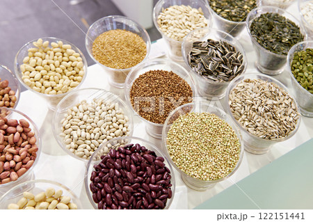 Seeds, beans and cereals in store Seeds, beans and cereals in store 122151441