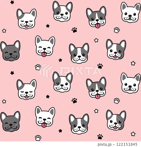 Cute French Bulldog faces seamless pattern Cute French Bulldog faces seamless pattern 122151845