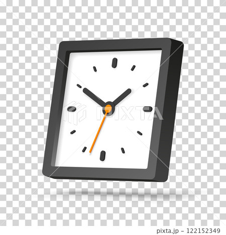 Hovering rounded squre clock  icon in 3d flat style, black rectangle timer on transparent background. Business watch. Volume vector design element for you project 122152349