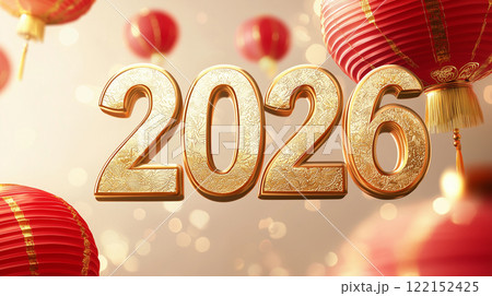 big numbers gold with chinese lanterns symbol of asian chinese new year 2026 122152425