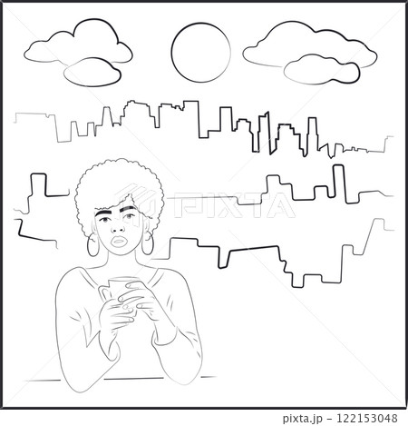 Big city.African American Woman Drinking Coffee or Tea Big city.African American Woman Drinking Coffee or Tea 122153048