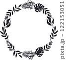 Monstera and Palm Leaf Wreath Circle, Black and White Minimalist Frame 122153051