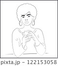 Line Art African American Woman Drinking Coffee or Tea 122153058