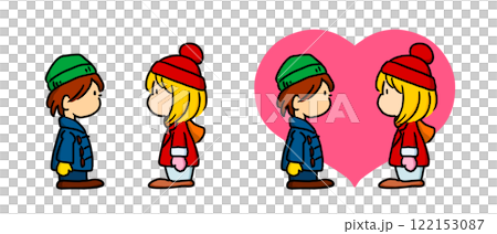 手繪插畫兒童可愛男孩女孩情侶相愛2~3頭兒童角色心形背景 122153087